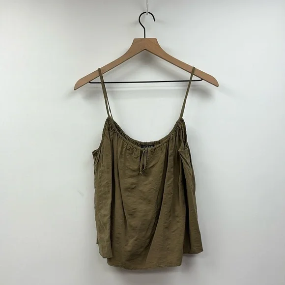 J. Crew Crinkle Keyhole Cami Spaghetti Strap Tank Top Olive Green Large - Picture 4 of 8